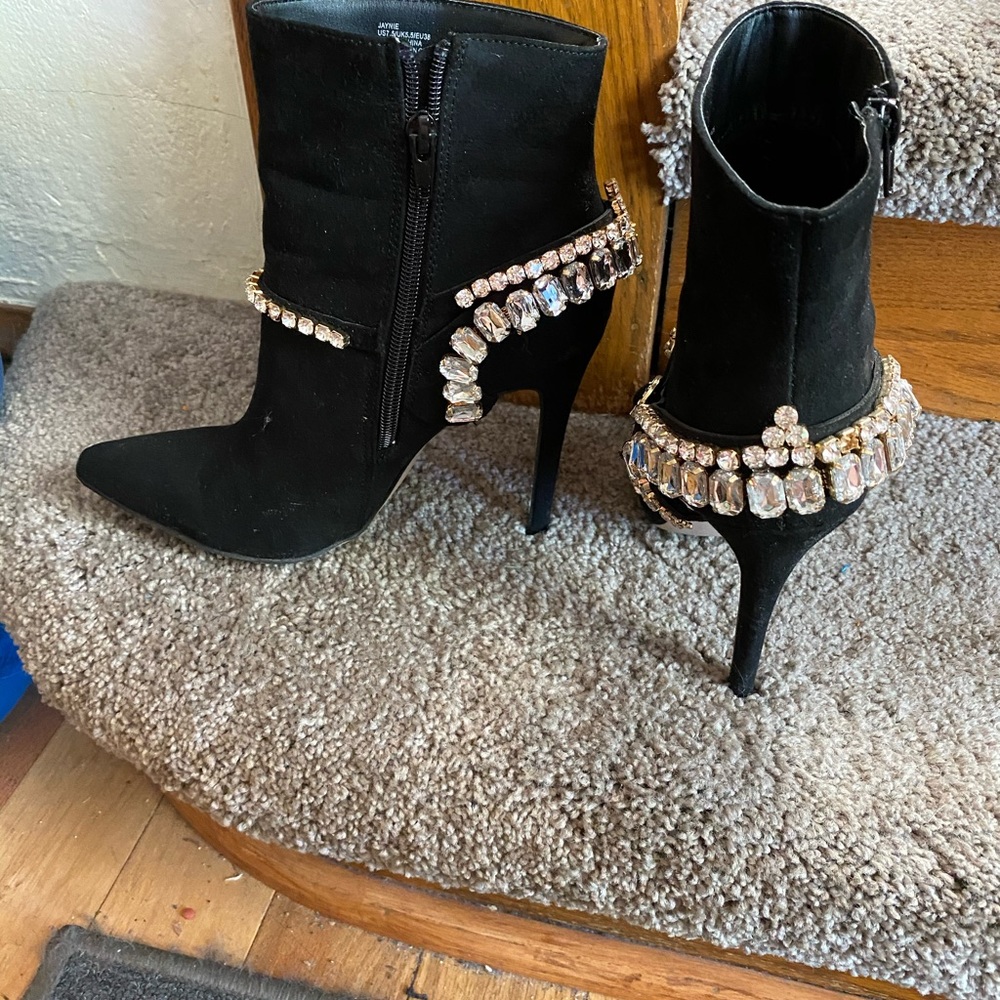 Shoe Dazzle heeled booties with rhinestone